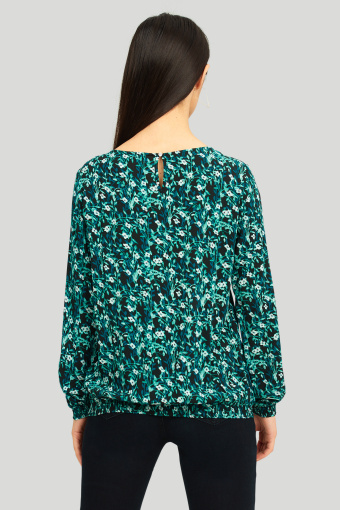 Zielono-czarna bluzka z nadrukiem w kwiaty