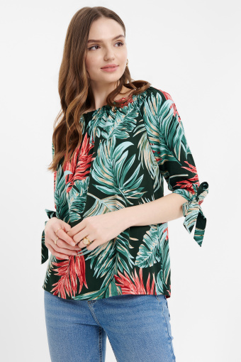 Bluzka hiszpanka z nadrukiem tropic