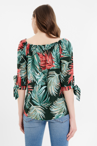 Bluzka hiszpanka z nadrukiem tropic