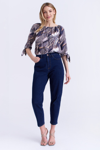 Bluzka z dekoltem carmen w zwięrzęcy wzór