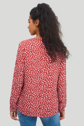 Casualowa bluzka z nadrukiem, dekolt henley