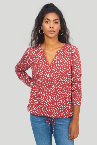 Casualowa bluzka z nadrukiem, dekolt henley