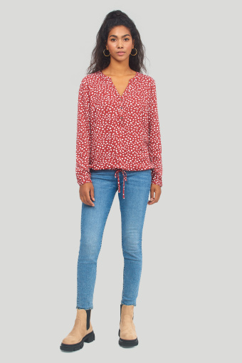 Casualowa bluzka z nadrukiem, dekolt henley