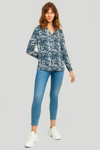 Wiskozowa bluzka z nadrukiem, długi rękaw Wiskozowa bluzka z nadrukiem, długi rękaw