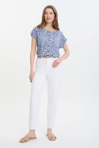 Romantyczna bluzka z nadrukiem typu łączka niebieska