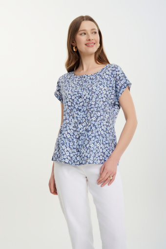 Romantyczna bluzka z nadrukiem typu łączka niebieska