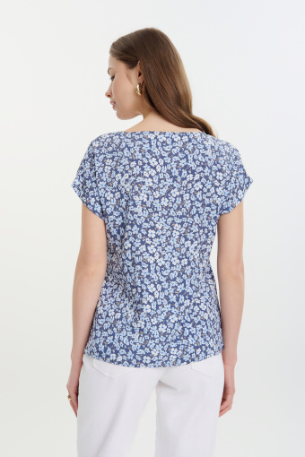 Romantyczna bluzka z nadrukiem typu łączka niebieska