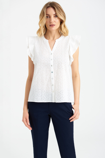 Biała, ażurowa bluzka z krótkimi rękawami Biała, ażurowa bluzka z krótkimi rękawami
