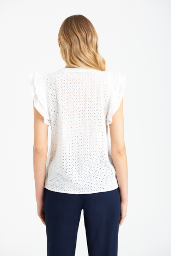 Biała, ażurowa bluzka z krótkimi rękawami Biała, ażurowa bluzka z krótkimi rękawami