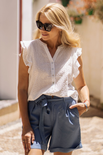 Biała, ażurowa bluzka z krótkimi rękawami Biała, ażurowa bluzka z krótkimi rękawami