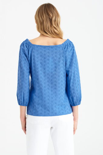 Niebieska, ażurowa bluzka hiszpanka