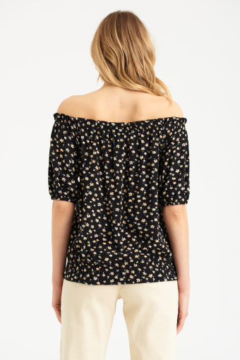 Bluzka hiszpanka z nadrukiem typu łączka, czarna