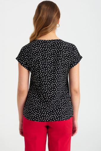 Luźna bluzka z guzikami, nadruk w kropki