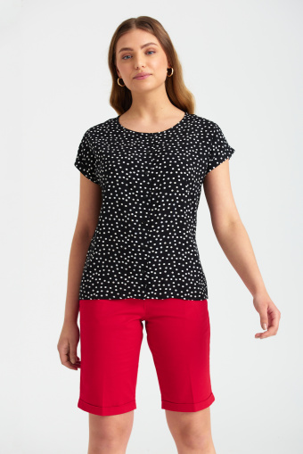 Luźna bluzka z guzikami, nadruk w kropki