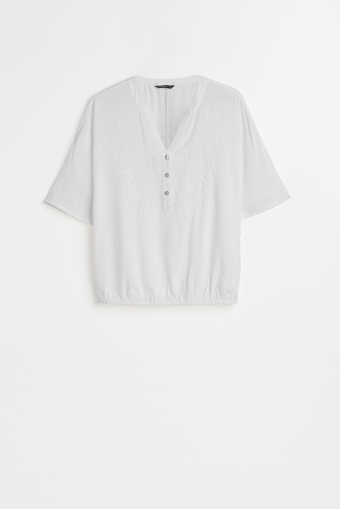 Basicowa bluzka z dekoltem henley biała