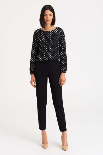 Wiskozowa, czarna bluzka z nadrukiem w groszki