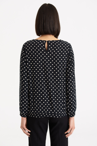 Wiskozowa, czarna bluzka z nadrukiem w groszki