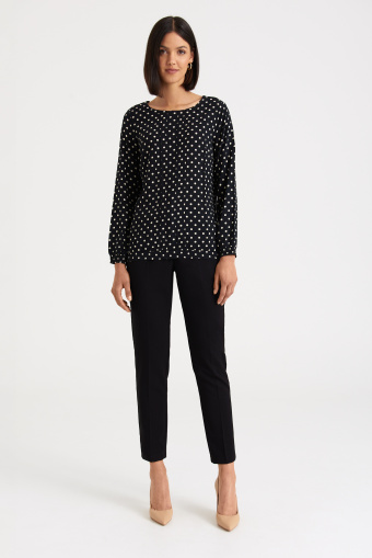 Wiskozowa, czarna bluzka z nadrukiem w groszki
