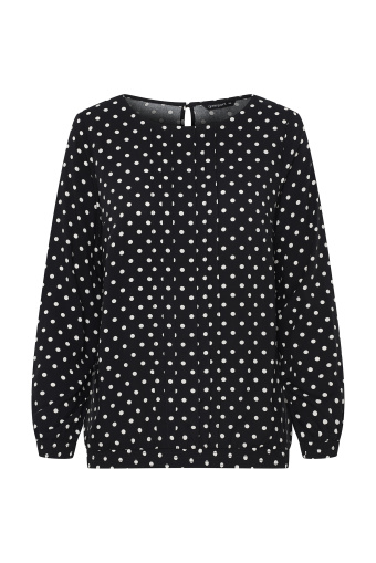 Wiskozowa, czarna bluzka z nadrukiem w groszki