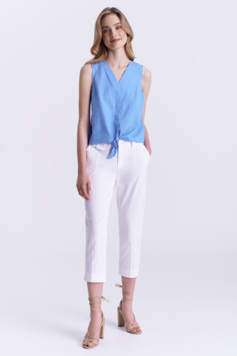 Bluzka bez rękawów z wiązaniem, niebieska