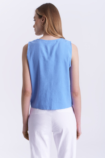 Bluzka bez rękawów z wiązaniem, niebieska