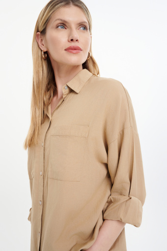 Luźna beżowa koszula długi rękaw
