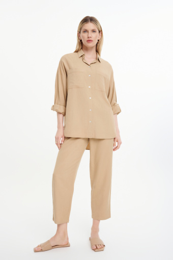 Luźna beżowa koszula długi rękaw