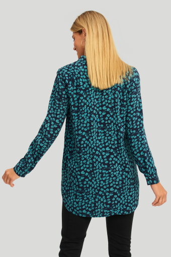 Wiskozowa tunika z kołnierzykiem, roślinny nadruk