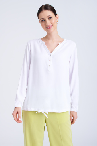 Biała, prosta bluzka z dekoltem typu henley Biała, prosta bluzka z dekoltem typu henley
