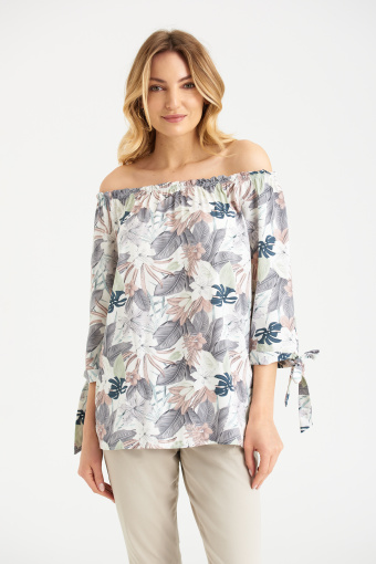 Biała bluzka z wiskozy, nadruk w kwiaty