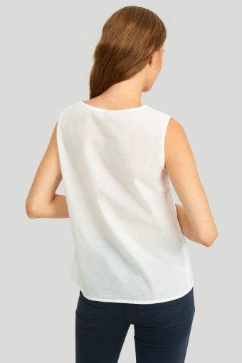 Bawełnianą bluzka z ozdobną wstawką przy dekolcie