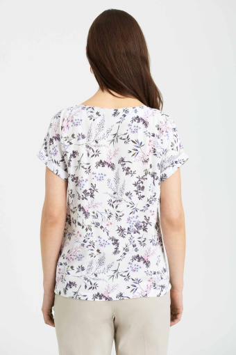 Biała, wiskozowa bluzka z kwiatowym nadrukiem