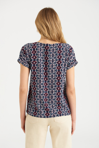 Bluzka z rozcięciem typu łezka, kolorowy print