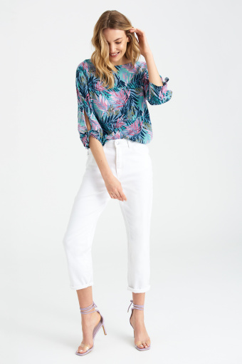 Bluzka z lyocell'u z tropikalnym nadrukiem