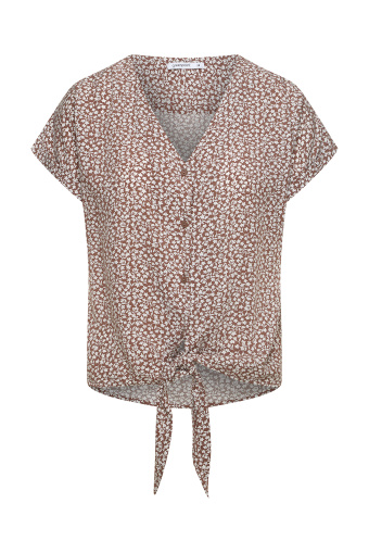 Stylowa bluzka z wiązaniem u dołu, nadruk w kwiaty