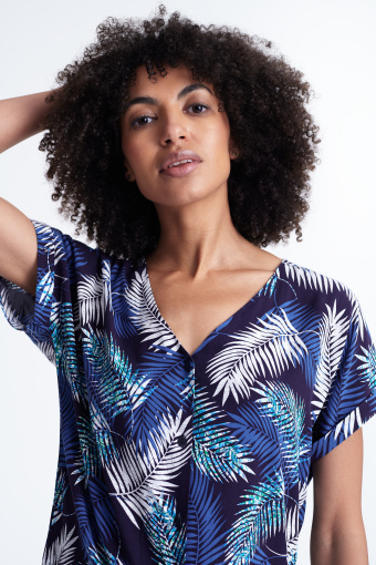 Bluzka z nadrukiem typu tropic, czarno-niebieska