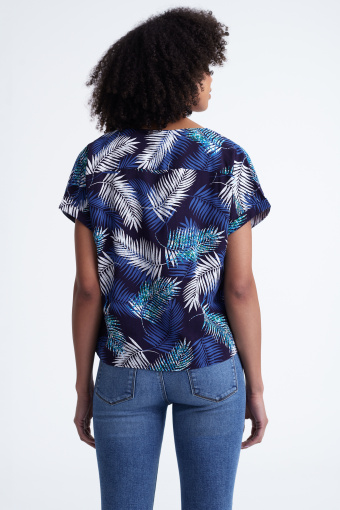 Bluzka z nadrukiem typu tropic, czarno-niebieska