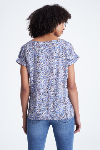 Bluzka z troczkami u dołu, błękitno-biała