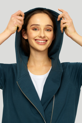 Długa, turkusowa bluza z kapturem