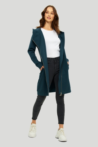 Długa, turkusowa bluza z kapturem