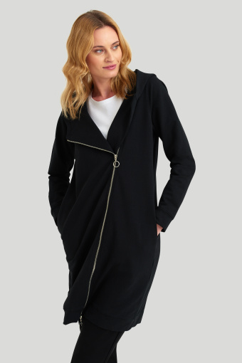 Bawełniana, czarna bluza z asymetrycznym zamkiem