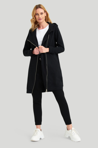 Bawełniana, czarna bluza z asymetrycznym zamkiem