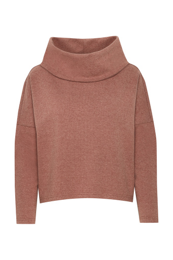 Ciemnobeżowa bluza z domieszką włókien ekologicznych, golf