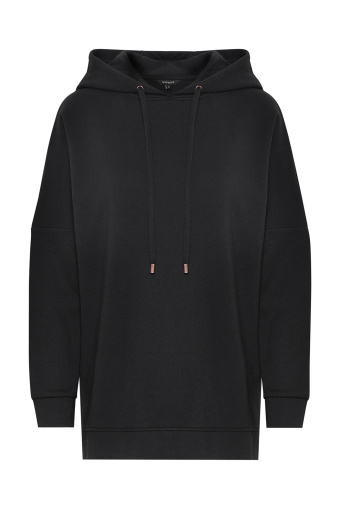 Czarna bluza z kapturem i domieszką włókien ekologicznych Czarna bluza z kapturem i domieszką włókien ekologicznych