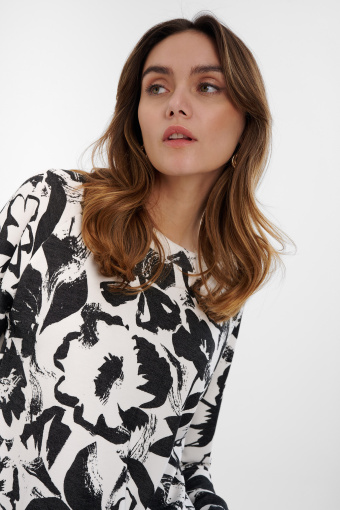Bluza z kwiatową grafiką, czarno-biała