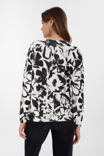 Bluza z kwiatową grafiką, czarno-biała