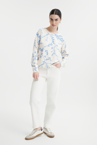 Kremowa bluza w błękitne wzory