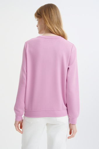 Różowa bluza basic z aplikacją na ramionach 