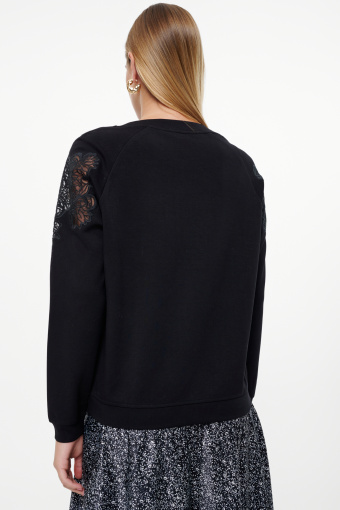 Czarna bluza z ażurową aplikacją na rękawach Czarna bluza z ażurową aplikacją na rękawach