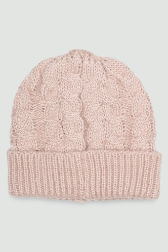 Czapka w ścieg warkoczowy, pudrowy róż